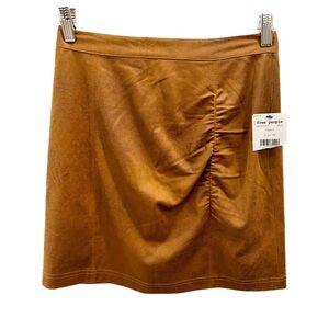 Free People Rumi Skirt XS Camel faux leather suede tan